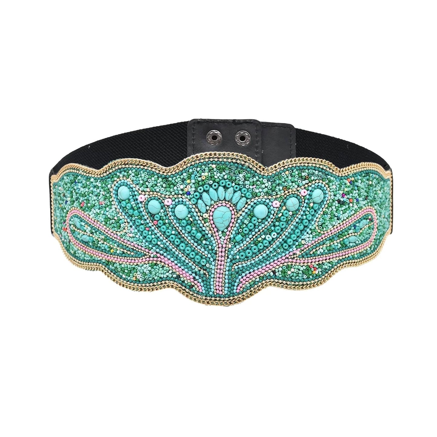 Flower Rice Bead Women Belt Ethnic Statement Wide Elastic Body Belt for Girls Women Dancing