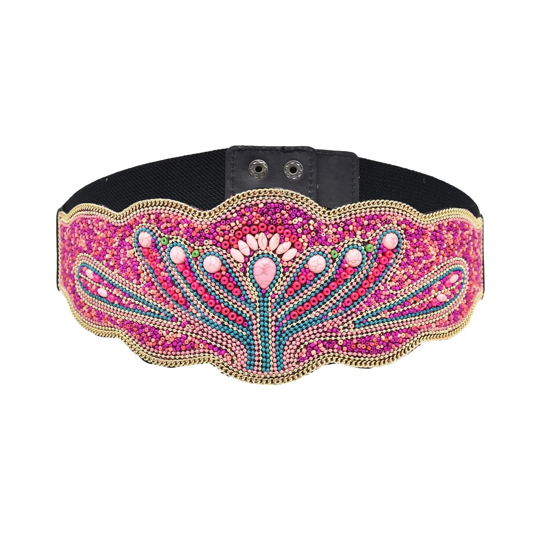 Flower Rice Bead Women Belt Ethnic Statement Wide Elastic Body Belt for Girls Women Dancing