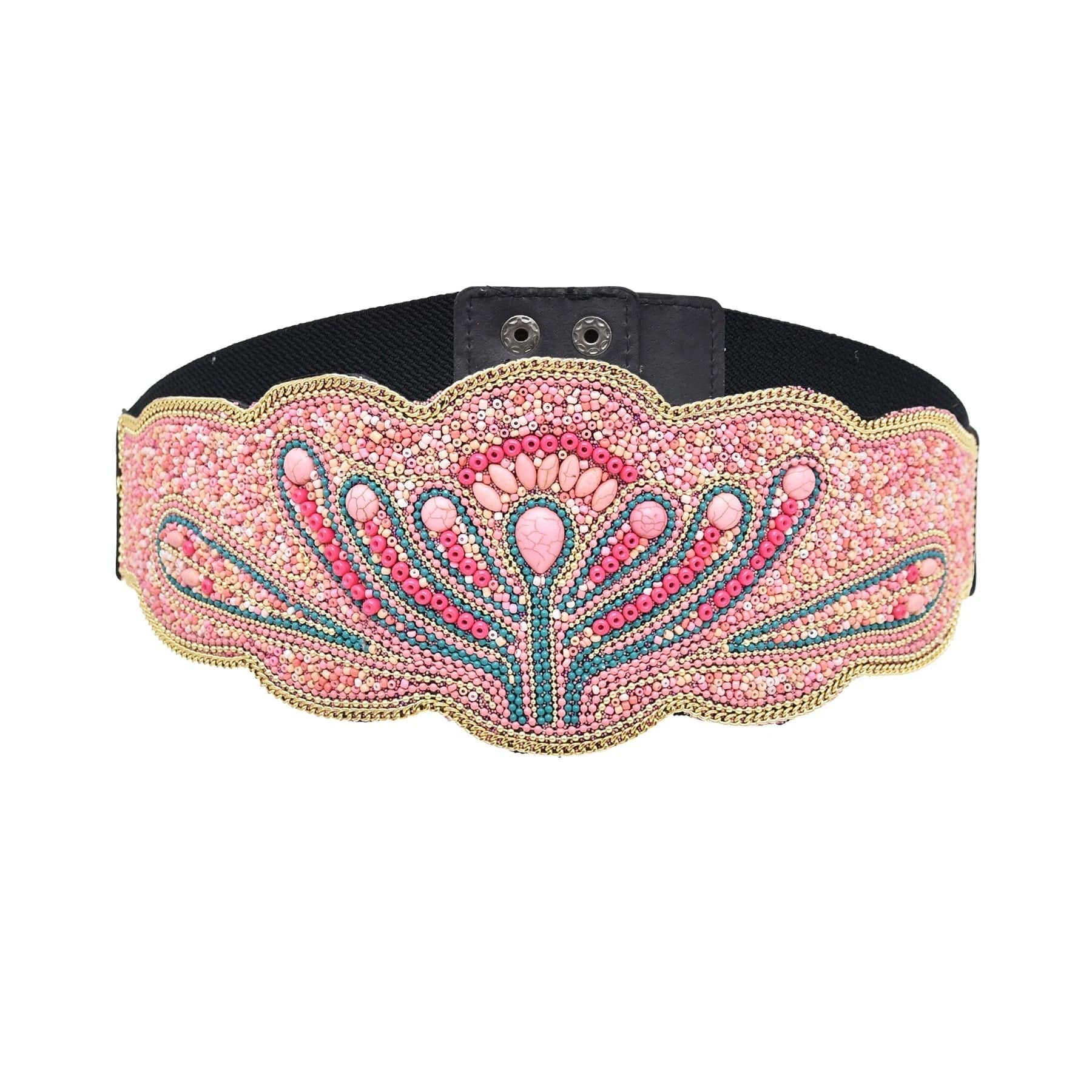 Flower Rice Bead Women Belt Ethnic Statement Wide Elastic Body Belt for Girls Women Dancing