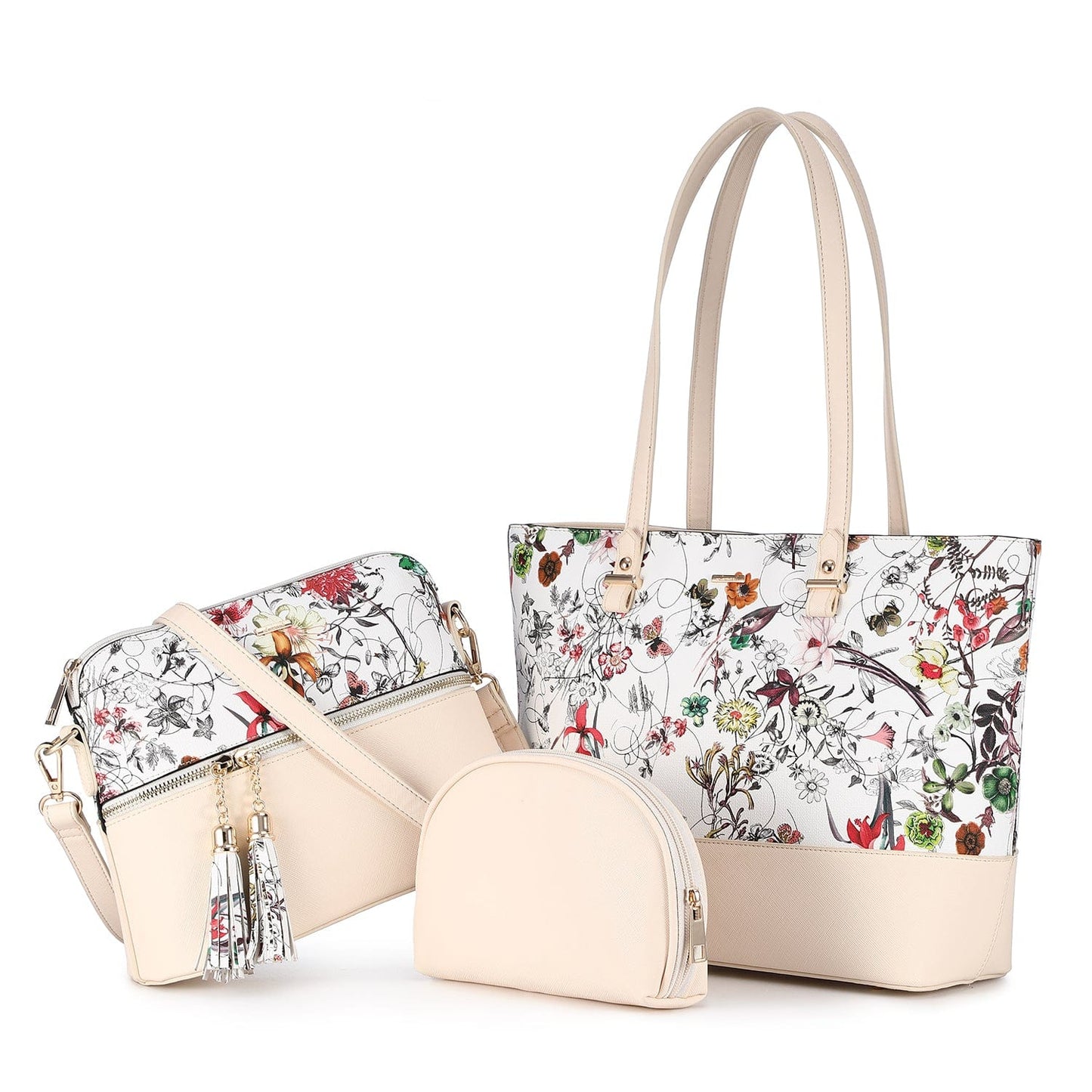 Flower-white LOVEVOOK 2022 wholesale PU leather womens handbags set large office hand bags ladies shoulder tote bag women purses and handbags