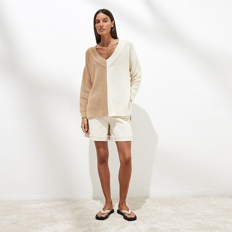 Foma new arrival hot selling V neck pullover sexy elegant casual color contrast women ladies fashion pullover knit sweater
