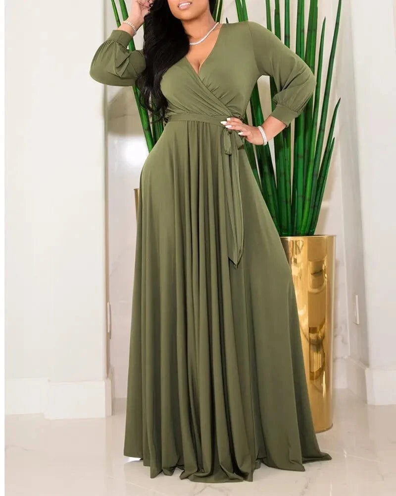 Foreign Trade Women's Plus-size Women's Temperament Commuter Waist Strap Solid Color Swing Dress