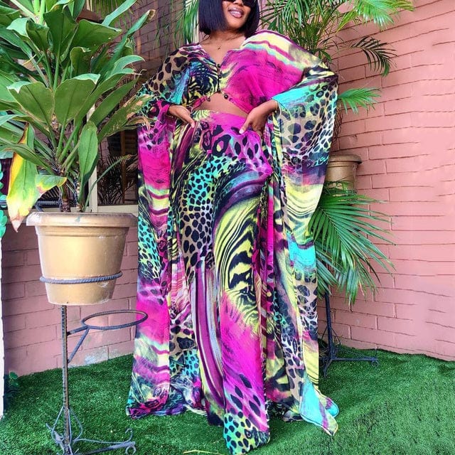 Free / 1 Coldker Two Piece Set Summer African Clothes For Women Dashiki Long Dress Sets Pants Suits Outfits Party Dresses Plus Size
