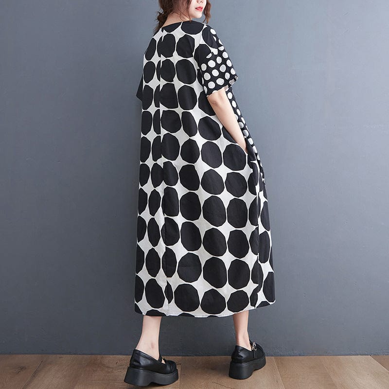 Free / 1 One size Summer Art Large Size Loose Slim Casual Polka Dot Patch Mid length Dress