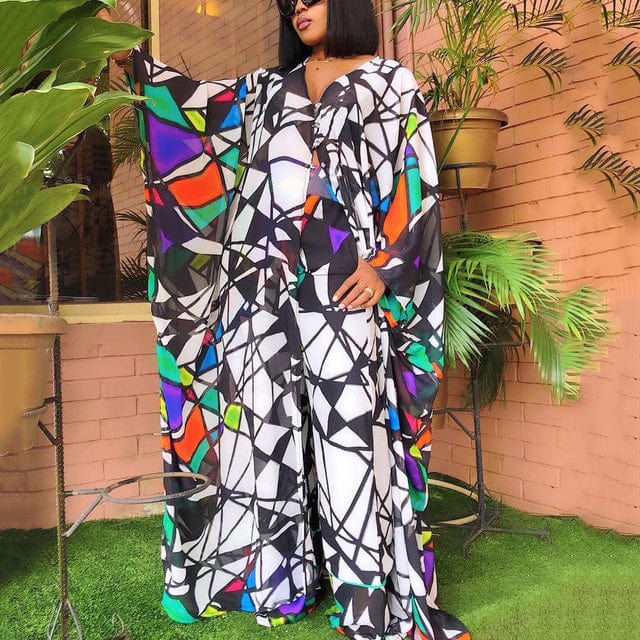 Free / 4# Coldker Two Piece Set Summer African Clothes For Women Dashiki Long Dress Sets Pants Suits Outfits Party Dresses Plus Size