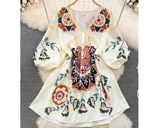 Free / apricot New Korean Chic V Neck Slim Waist A-line Dress Women Mini Dresses Clothing