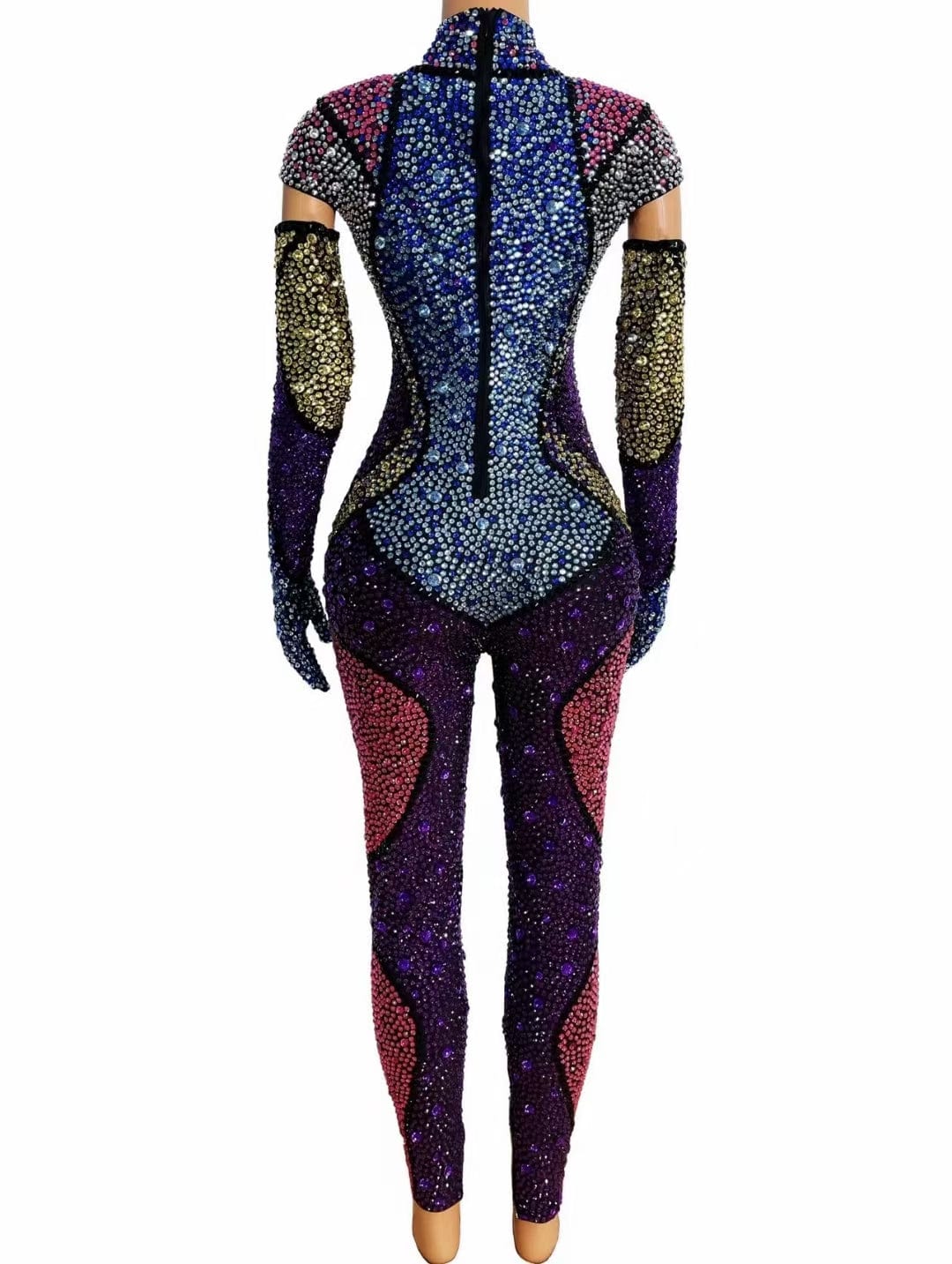Free / AS PIC AD1469 Kimshein Luxury Clothing Women Handmade Crystal Playsuit Bodysuits Long Sleeve Colorful Rhinestone Big Diamond Jumpsuits