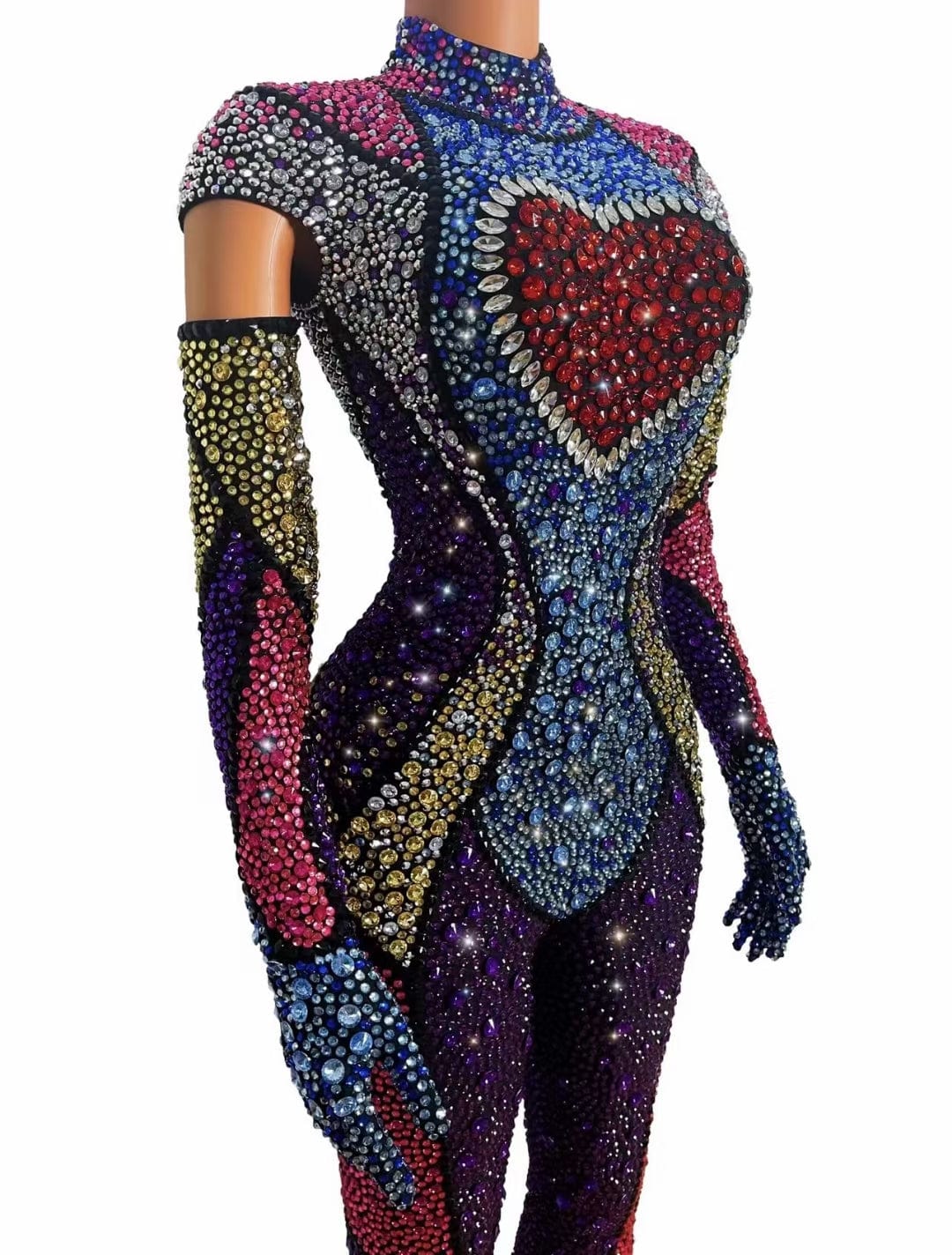 Free / AS PIC AD1469 Kimshein Luxury Clothing Women Handmade Crystal Playsuit Bodysuits Long Sleeve Colorful Rhinestone Big Diamond Jumpsuits