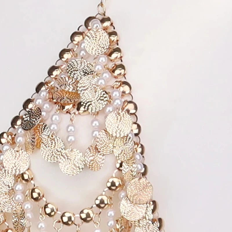 Free / As picture Ladies Sexy Bikini Pearl Chain Shiny Top Bottom Personality Sequined Tassel Body Chains