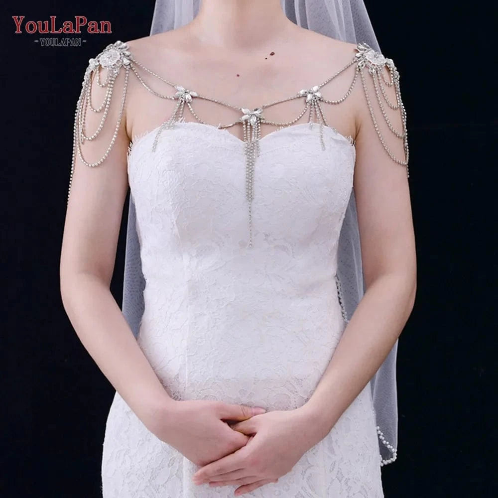 Free / As pictures show YouLaPan SG11 2022 New Handmade Elegant Girl Dress Qipao Cape Sparkling Accessories Rhinestone Tassel Bridal Wedding Shawl