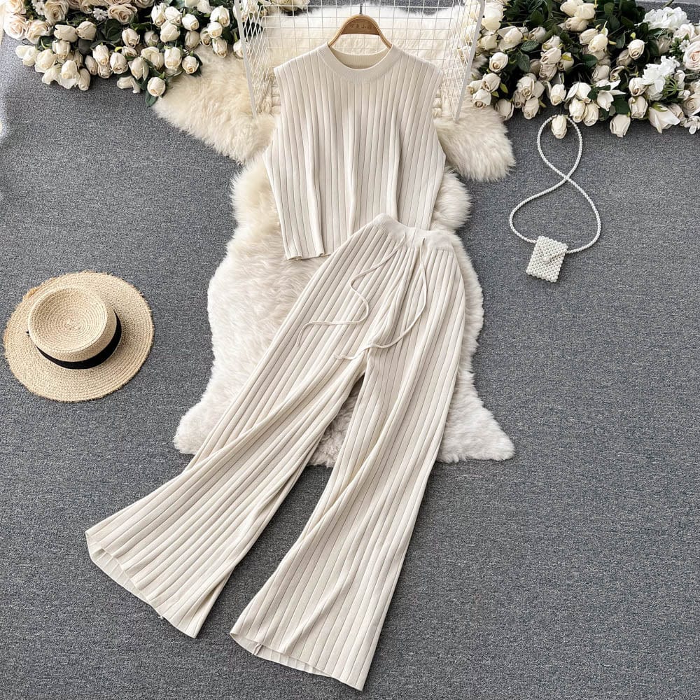 Free / Beige 2022 new womens brands luxury clothing ladies knitwear designer knitted sweater set for women