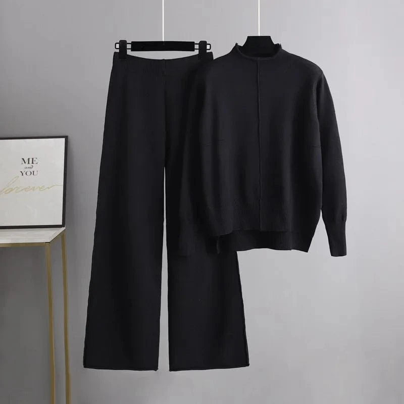 Free / Black IHOOV Knitted Sweater and Wide-Leg Pants Set for Women