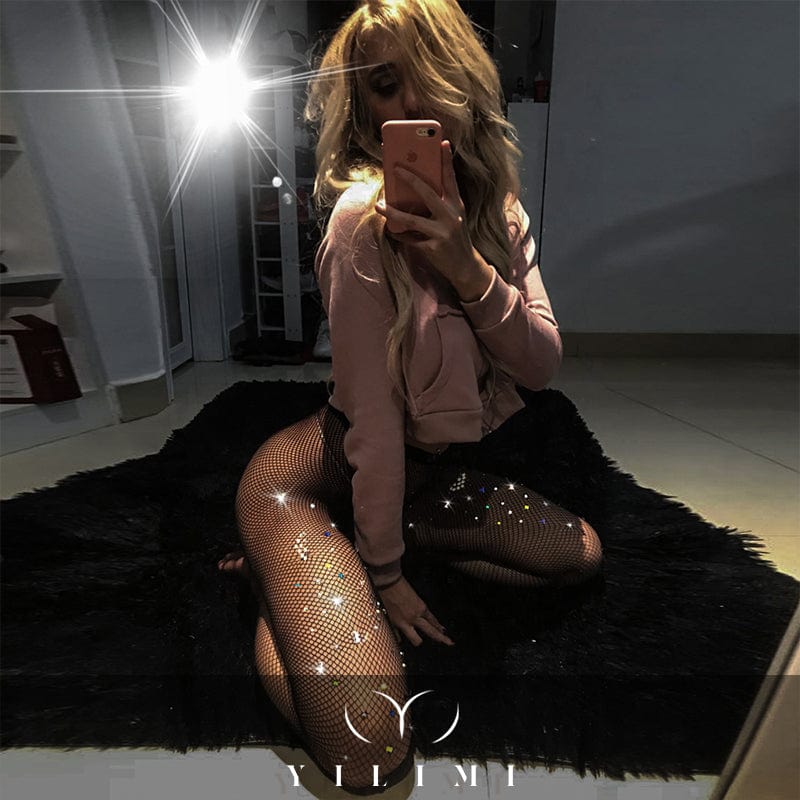 Free / black New Design Lingerie Women Girls Diamond Fishnet Stockings Pantyhose Tights Rhinestones Fishnet Black Pant Stockings Sexy Lady