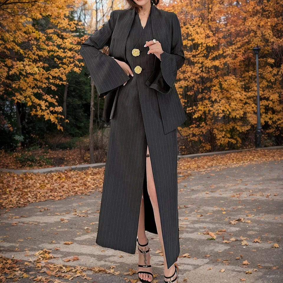 Free / Black OUDINA Trendy Wholesale Clothing Fragrant Blazers And Skirts Sets 2 Piece Blazer Set For Women