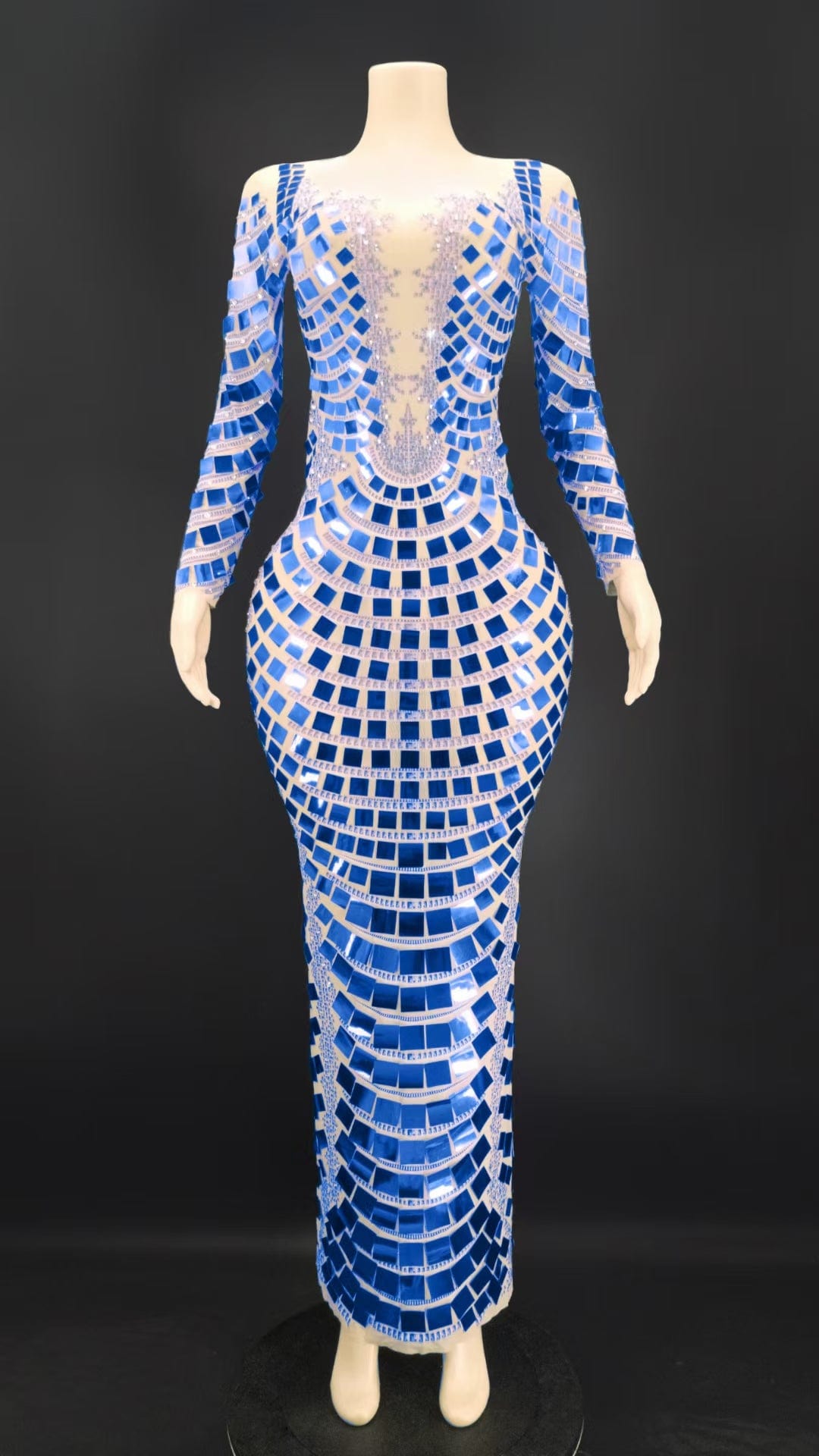 Free / Blue AD1465 Kimshein Handmade Crystal Women Purple Mesh Fabric Transparent Big Sequin Rhinestone Gala Performance Dresses Evening