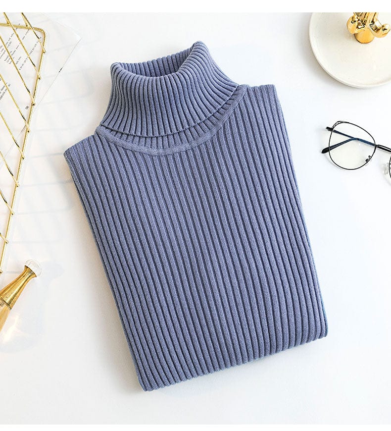 Free / Blue New Spring Autumn Knit Long sleeve Turtleneck Pullover Solid Color High Neck Jumper Bottoming Shirt Knitted Sweaters T15501Y