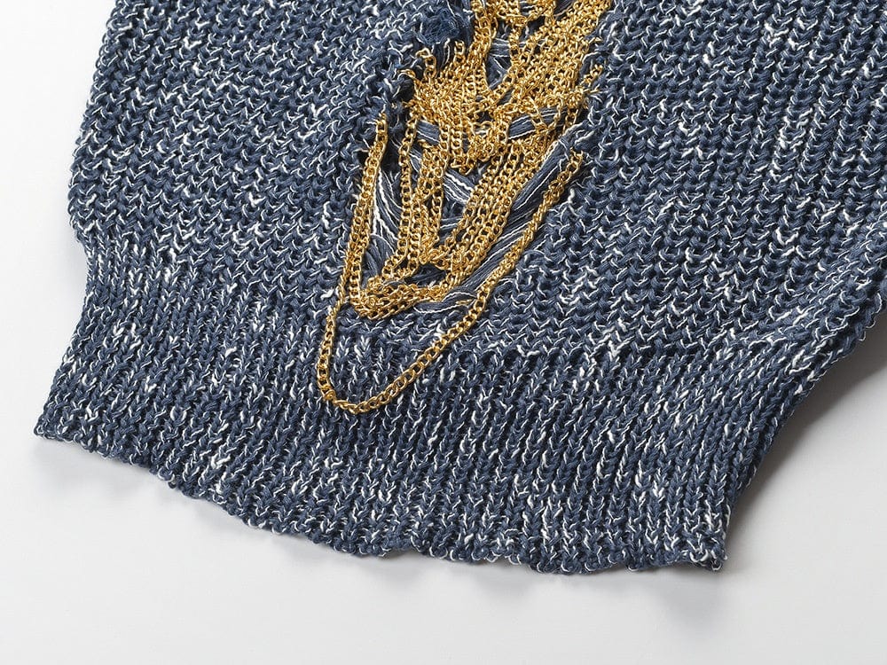Free / Blue OUDINA 2022 Winter Unique Design Vintage Loose Chain Thick Ladies Sweater Pullover Sweaters For Women