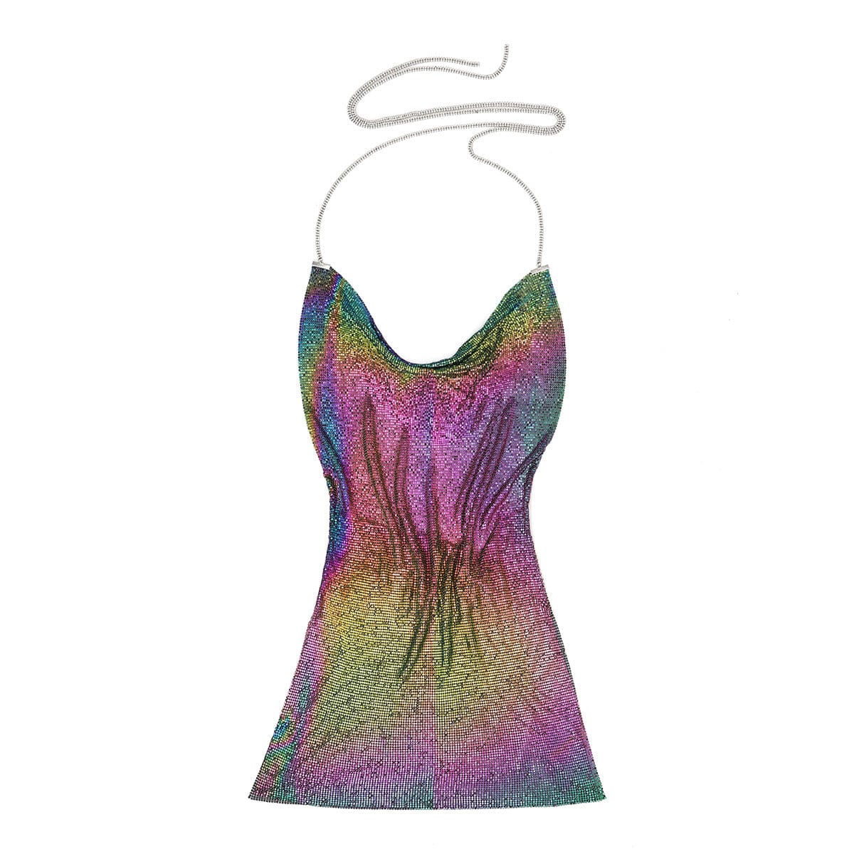 Free / Colour Ingemark Sexy Clubwear Backless Sequin Short Dress Women's Sexy Metallic Sequin Body Chain Two Piece Set Women sexy Clothing