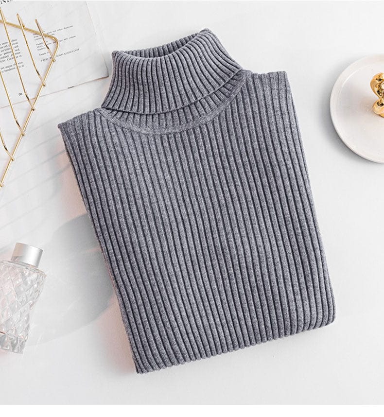 Free / Gray New Spring Autumn Knit Long sleeve Turtleneck Pullover Solid Color High Neck Jumper Bottoming Shirt Knitted Sweaters T15501Y