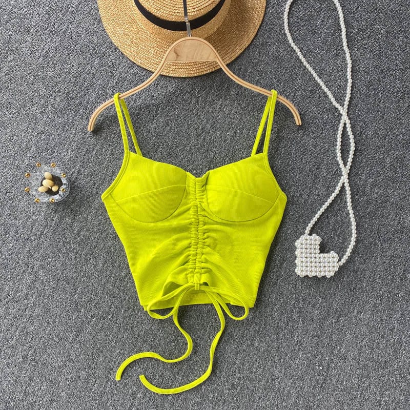Free / green 2022 Amazon Top Seller Women Summer Simple spaghetti strap tank top Drawstring knit women y2k crop tops