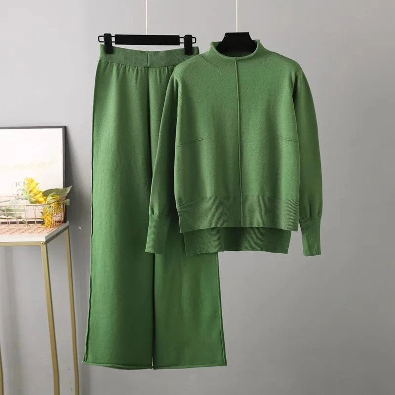 Free / green IHOOV Knitted Sweater and Wide-Leg Pants Set for Women