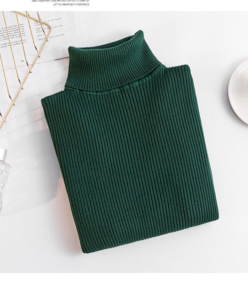 Free / green New Spring Autumn Knit Long sleeve Turtleneck Pullover Solid Color High Neck Jumper Bottoming Shirt Knitted Sweaters T15501Y