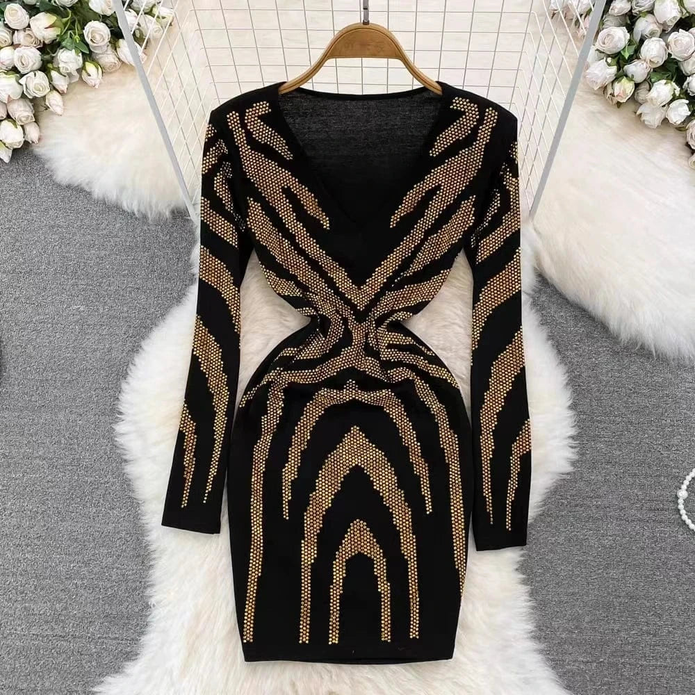 Free / item 3 Hot Sale Rhinestones Long Sleeve Dress F Pattern Dress