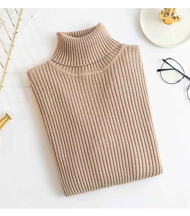 Free / Khaki New Spring Autumn Knit Long sleeve Turtleneck Pullover Solid Color High Neck Jumper Bottoming Shirt Knitted Sweaters T15501Y