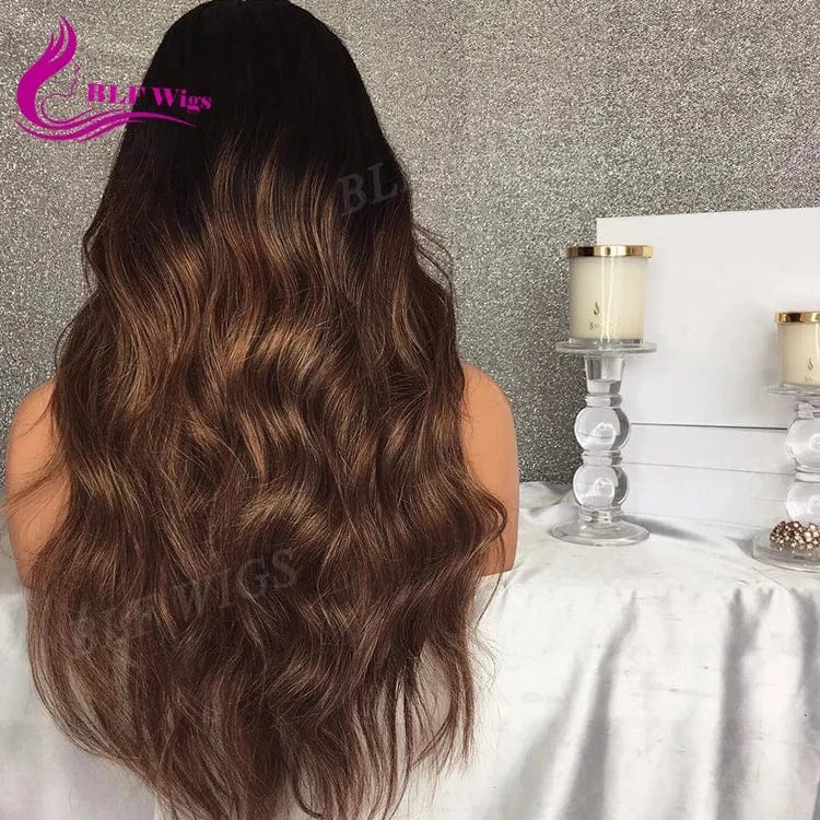 Free Lace Wig Samples, Transparent Lace Front Raw Virgin Human Hair Wigs, Black Root Ombre Brown Full Lace Human Hair Wigs