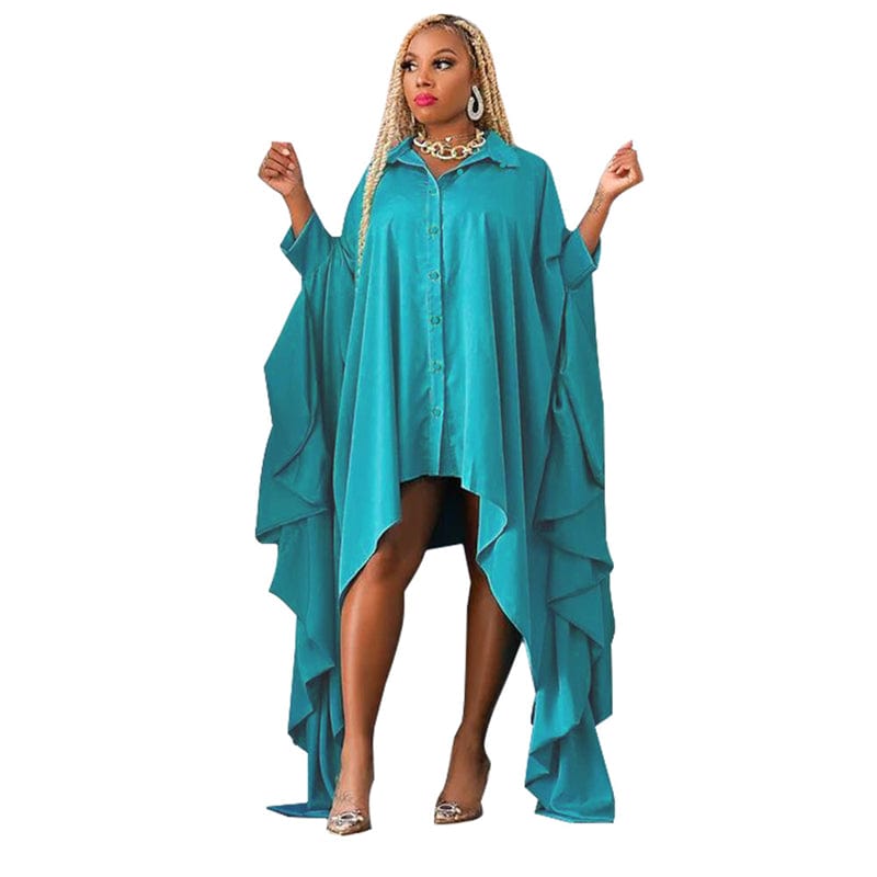 Free / Lake green spring 2023 elegant modest women long sleeve loose oversize casual maxi long shirt dress spring 2023 casual clothing for women
