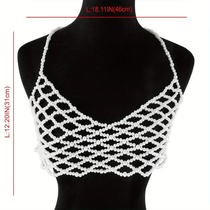 Free / Picture color Hollow Out Handmade Faux Pearls Beaded Chest Chain