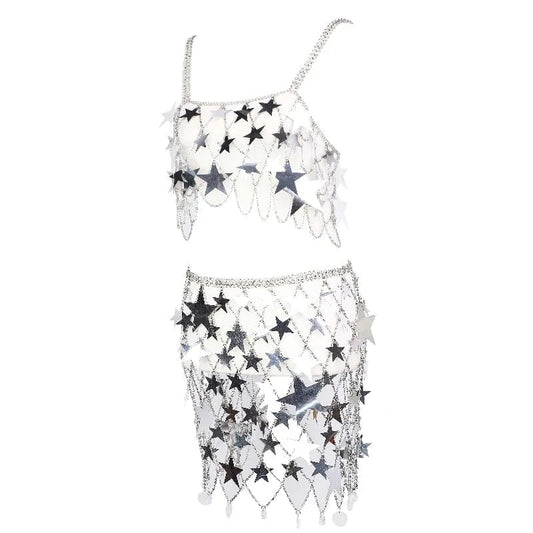 Free / Picture color Hollow Out Star Sequins Crop Top Chest Chain / Skirt Chain Sexy Lingerie Decoration Body Chain Stage Performance Accessories