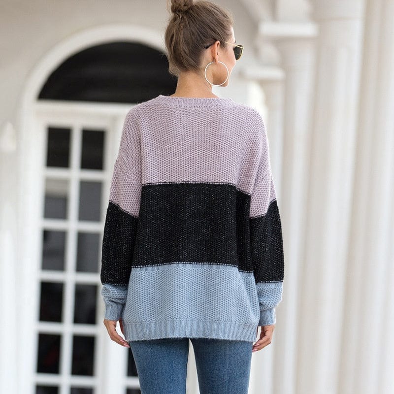 Free / picture color New Winter European And American Fashion Stripe To Spell Color Pullover Sweater Female Thick Thread Knitwear