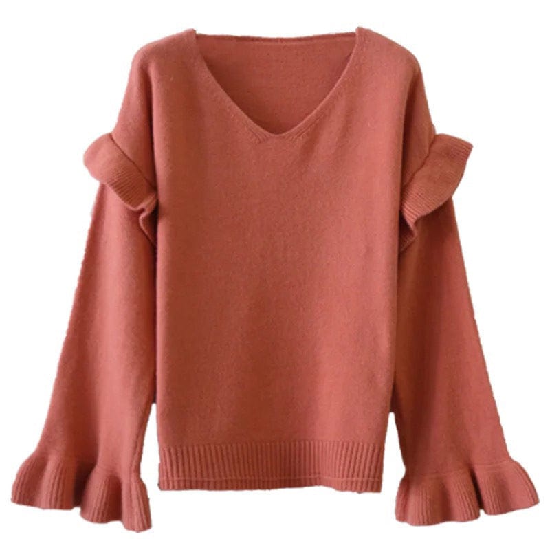 Free / Red Hot Sale High Quality V-Neck Woman Loose Sweet Winter Thick Sweater Lady Knitting Pullover Fashion Jumpers For Spring