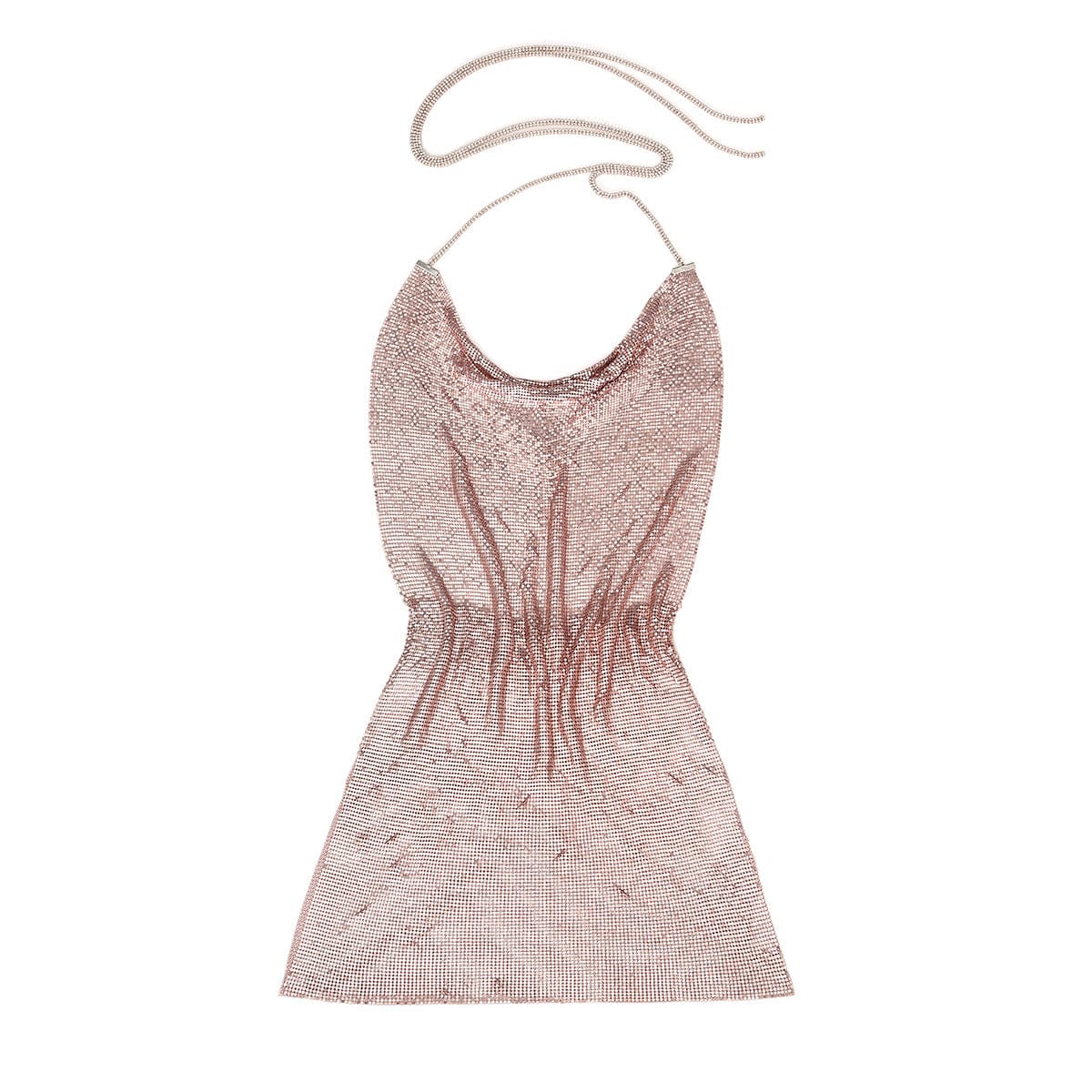 Free / Rose gold Ingemark Sexy Clubwear Backless Sequin Short Dress Women's Sexy Metallic Sequin Body Chain Two Piece Set Women sexy Clothing