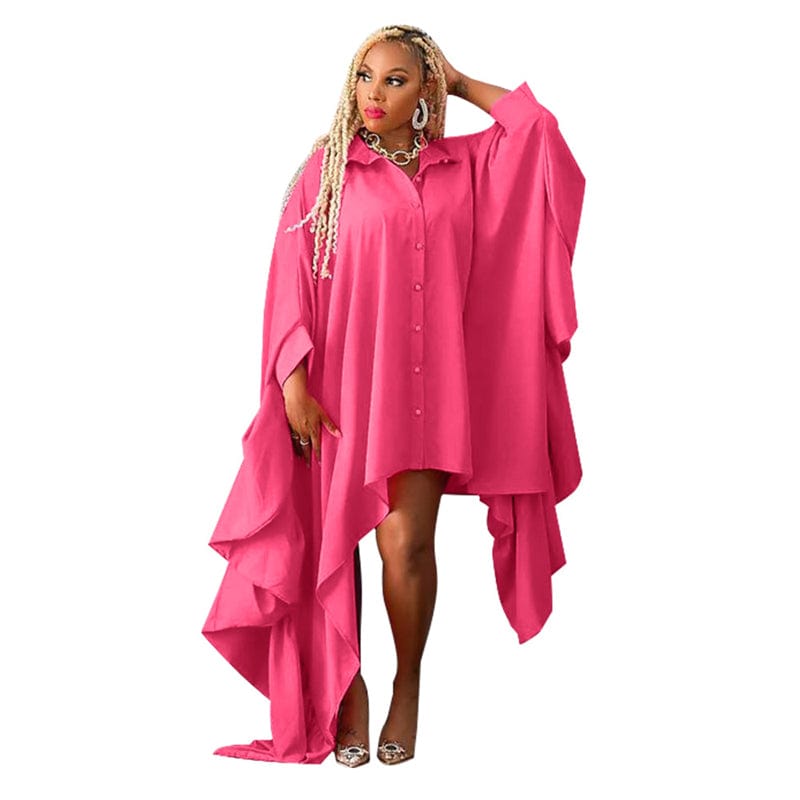 Free / Rose red spring 2023 elegant modest women long sleeve loose oversize casual maxi long shirt dress spring 2023 casual clothing for women
