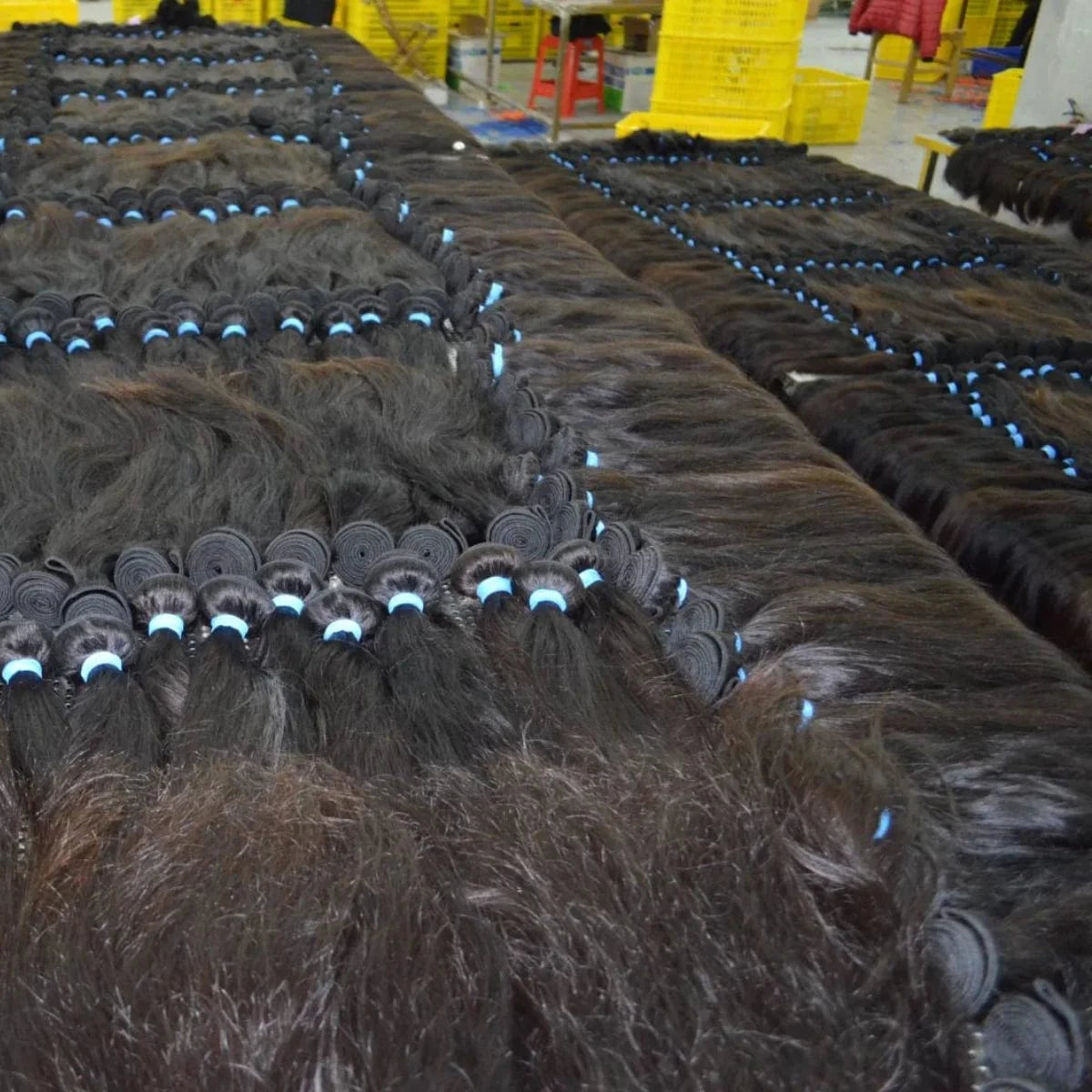 Free sample 50 inch raw cambodian hair bundles blue band bone straight hair wholesale virgin human hair