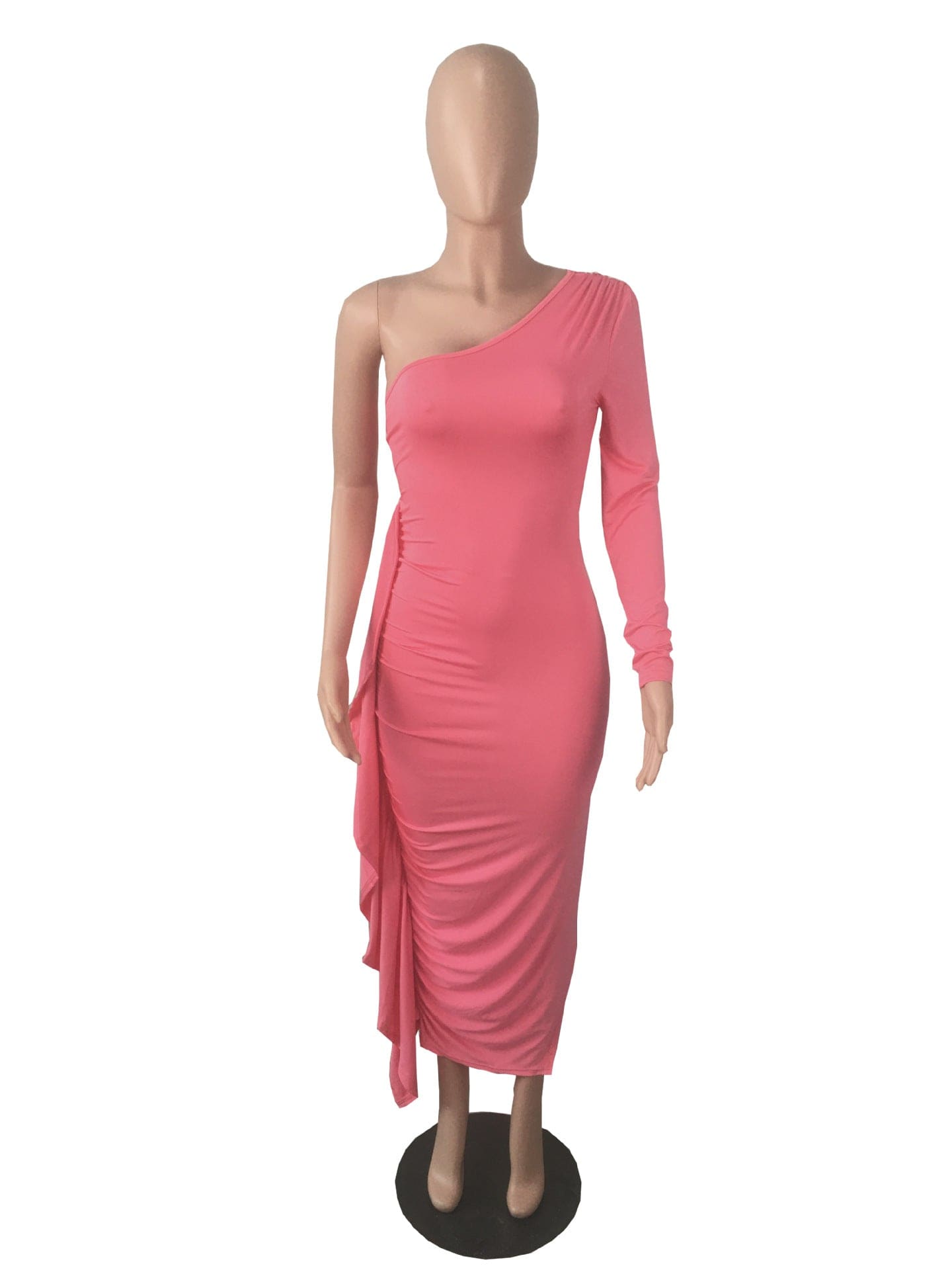 Free Shipping New Design Formal One Shoulder Long Sleeve Women Casual Church Business Lace Dress Plus Size Club Party Dress