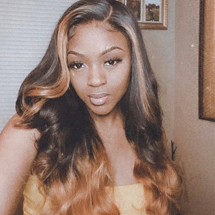 Free Shipping Ombre Honey Brown Blonde Color Water Wave Virgin Malaysian Human Hair Lace Front Wigs