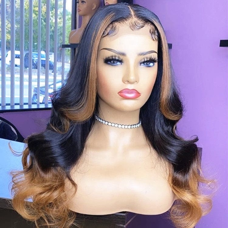 Free Shipping Ombre Honey Brown Blonde Color Water Wave Virgin Malaysian Human Hair Lace Front Wigs