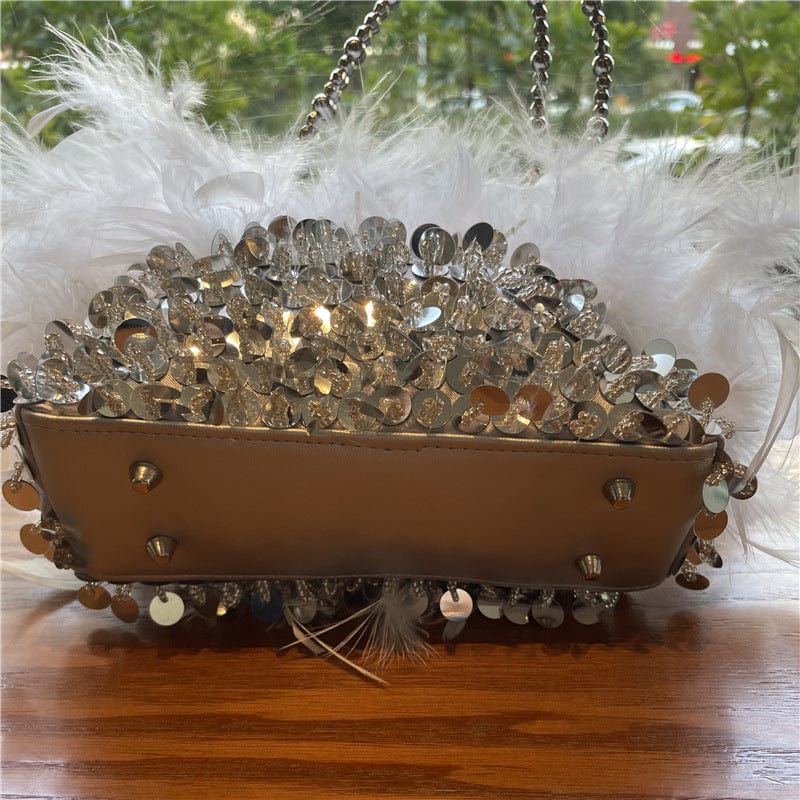 FREE / silver A6032 Wholesale Fur Beaded Chain Shoulder Bag Women Crossbody Purse Clutch Acrylic Bags