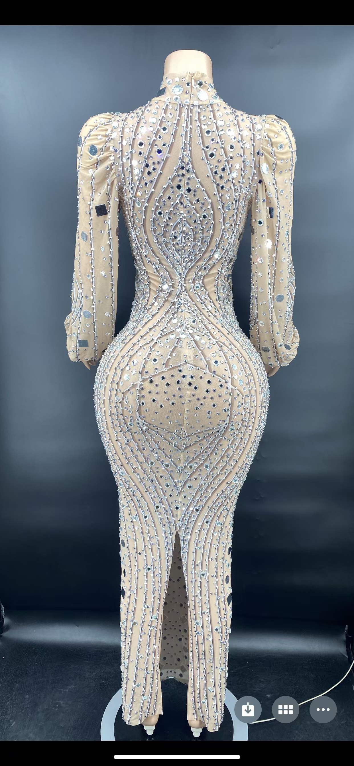 Free Size / X220205 White Trending Products 2022 Loose Sleeve Luxury Fashion Mesh Dress Beauty See Through Shiny Diamond Crystals Maxi Evening Dresses