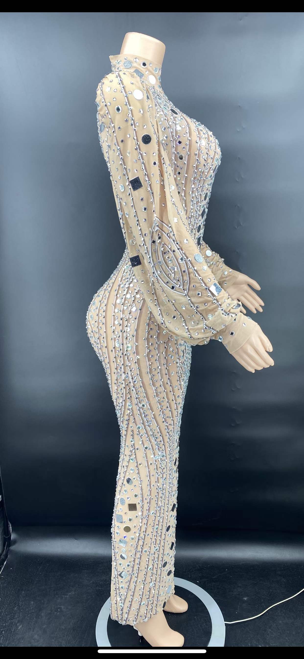 Free Size / X220205 White Trending Products 2022 Loose Sleeve Luxury Fashion Mesh Dress Beauty See Through Shiny Diamond Crystals Maxi Evening Dresses