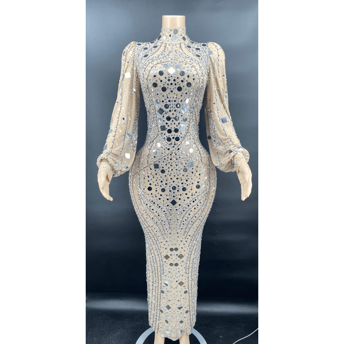 Free Size / X220205 White Trending Products 2022 Loose Sleeve Luxury Fashion Mesh Dress Beauty See Through Shiny Diamond Crystals Maxi Evening Dresses