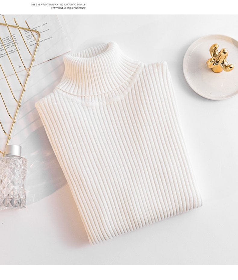 Free / White New Spring Autumn Knit Long sleeve Turtleneck Pullover Solid Color High Neck Jumper Bottoming Shirt Knitted Sweaters T15501Y