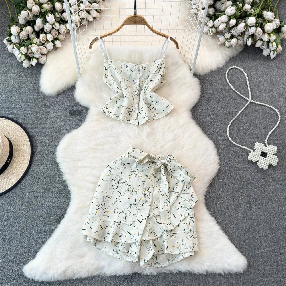 Free / White Women's Sets Fashion Halter Tops High Waist Casual Pants 2 Piece Set Women Clothing Wholesale