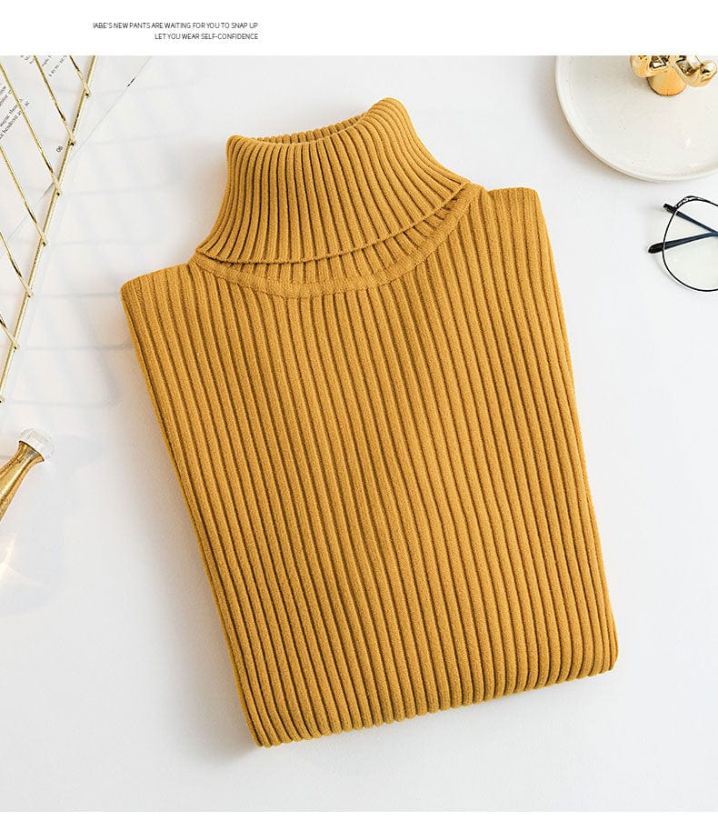 Free / Yellow New Spring Autumn Knit Long sleeve Turtleneck Pullover Solid Color High Neck Jumper Bottoming Shirt Knitted Sweaters T15501Y