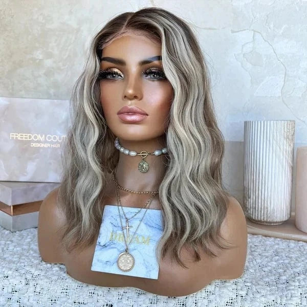 Freedom Same 150% Density Ash Blonde Highlight Color Natural Wave Virgin Remy European Cuticle Hair Lace Front Wigs For Women