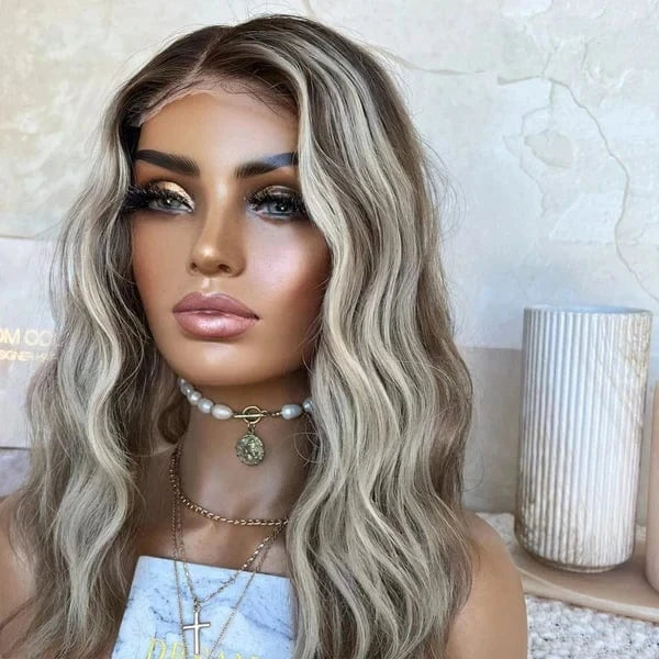 Freedom Same 150% Density Ash Blonde Highlight Color Natural Wave Virgin Remy European Cuticle Hair Lace Front Wigs For Women