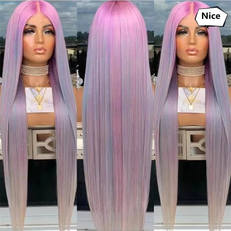 Freedon Unique Pink Red Highlight Medium Density Long Straight Virgin Russian Soft Cuticle Human Hair Swiss Lace Front Wigs